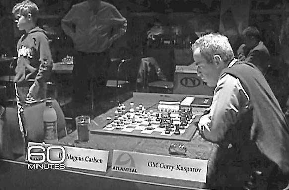 13-летний Магнус Карлсен (слева) и легендарный чемпион мира Гарри Каспаров